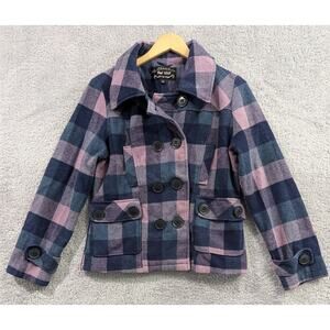 Chic Checkered Pea Coat in Pink and Blue